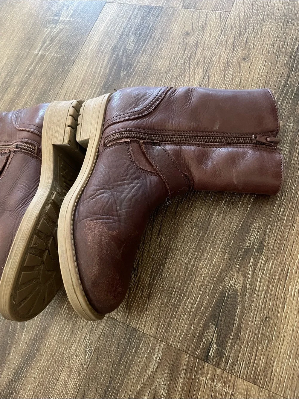 Kids Brown Leather Ankle Boots with Buckle Detail
